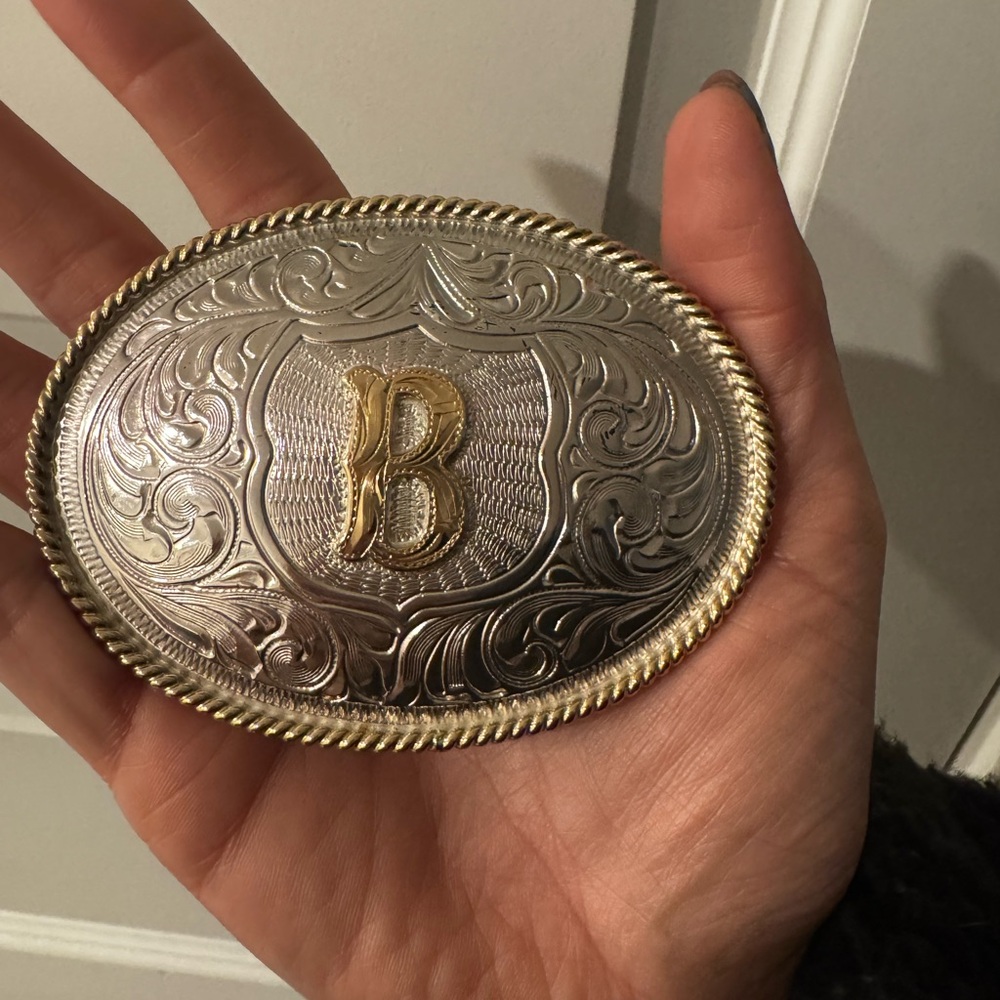 Justin Boots Silver and Gold Belt Buckle